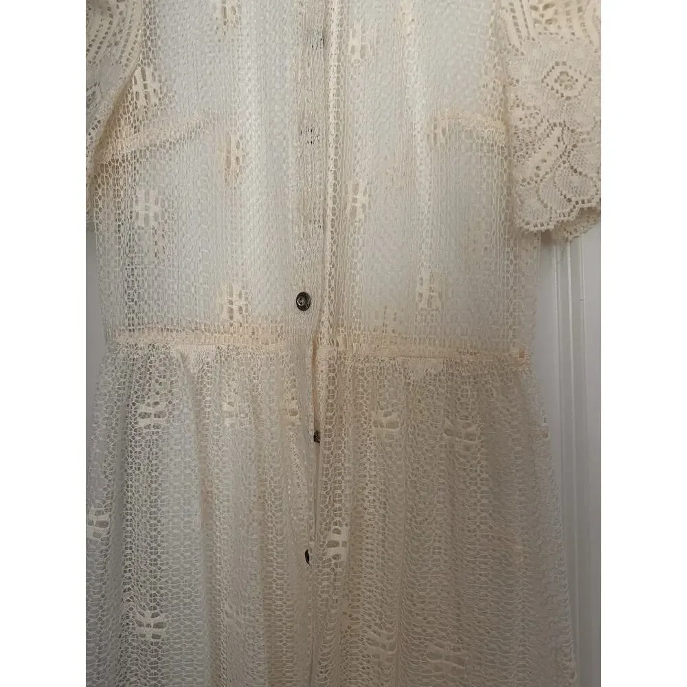 Vintage Fine Lace Dress 4 To 6 1960s With Satin Slip Rhinestone Buttons - Picture 3 of 15
